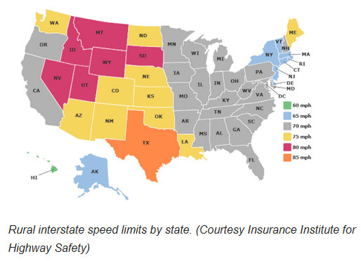 interstate speed limit map