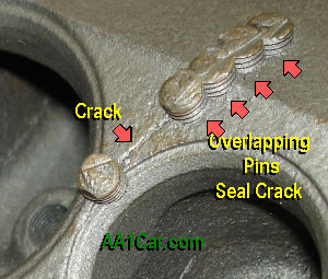 overlapping crack repair pins