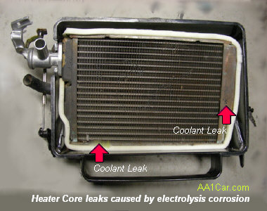 heater core leaks caused by cooling system electrolysis corrosion
