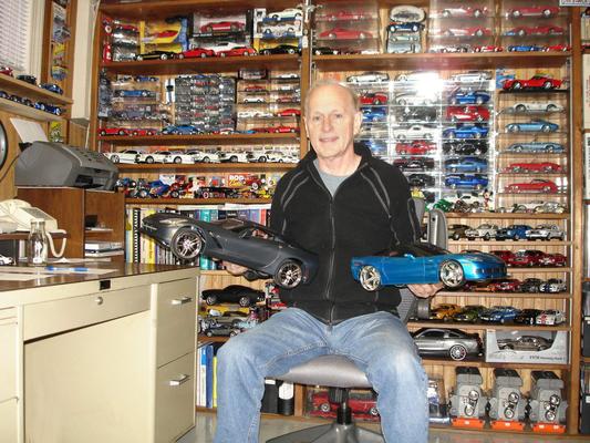 Larry Carley's home office toy car collection