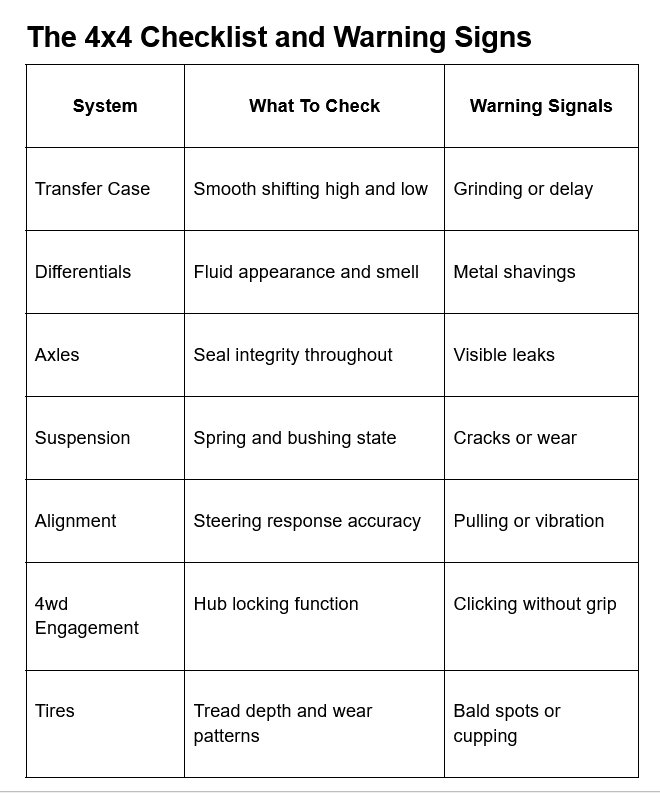 4x4 Checklist and Warning Signs